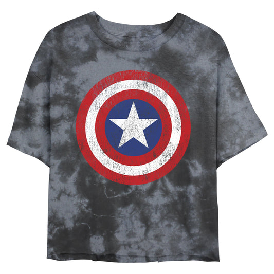 Junior's Marvel Superhero Distressed Shield Bombard Tie - Dye T-Shirt - Bombard Tie - Dye T-Shirt - Hero Merch Store