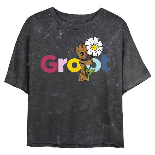 Junior's Marvel Superhero Groot Mineral Wash Crop Top - Mineral Wash Crop Top - Hero Merch Store