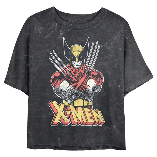 Junior's Marvel Superhero Vintage Wolverine Mineral Wash Crop Top - Mineral Wash Crop Top - Hero Merch Store